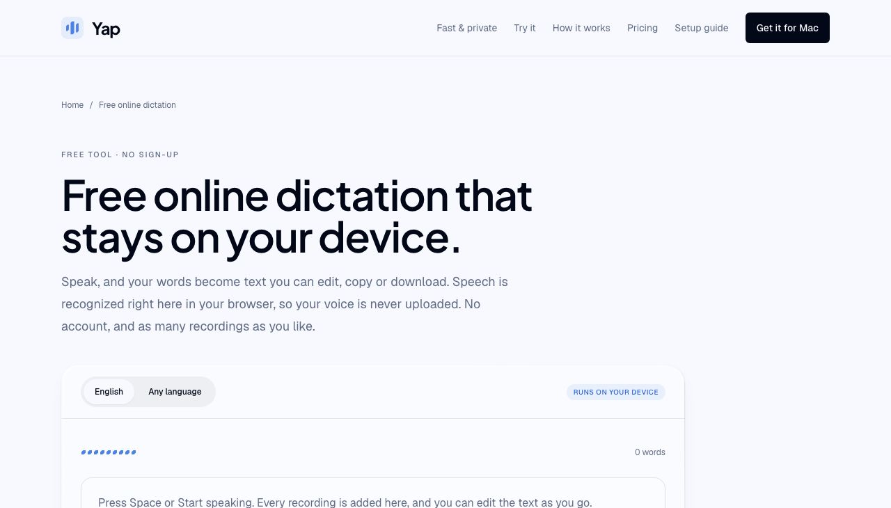 Yap Online Dictation preview